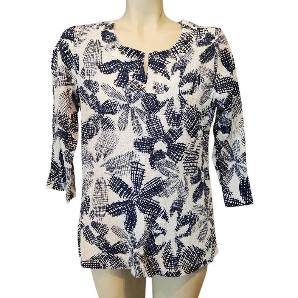 Rebecca Malone Navy and‎ White Women's Top Size Medium